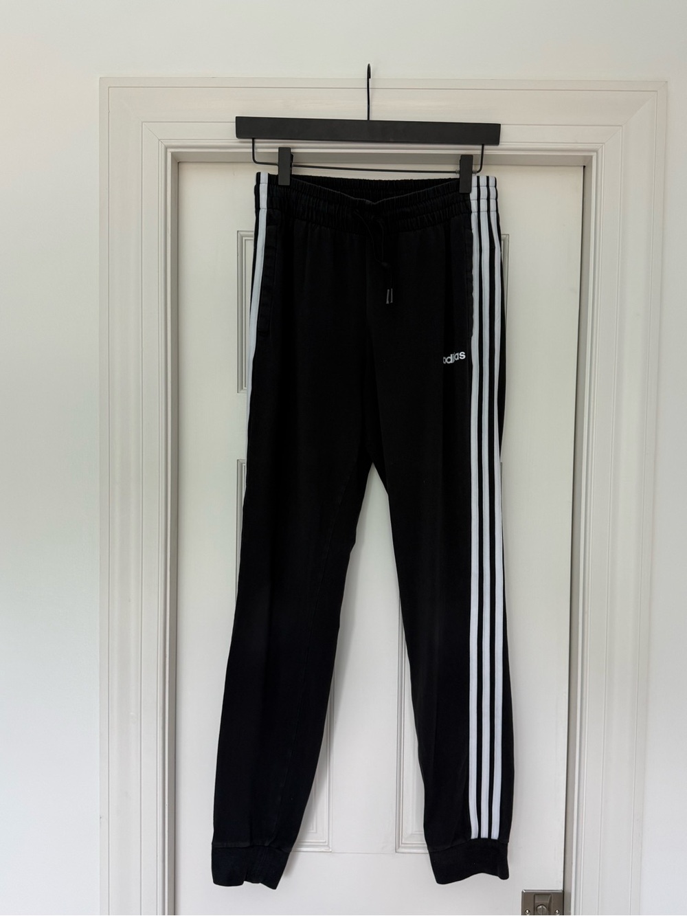 Adidas Black Jogger Pants with White Stripes